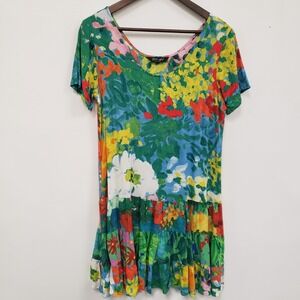 Jams World Womens Beachy Artsy Floral Jubilee Dress Size S Drop Waist Tropical